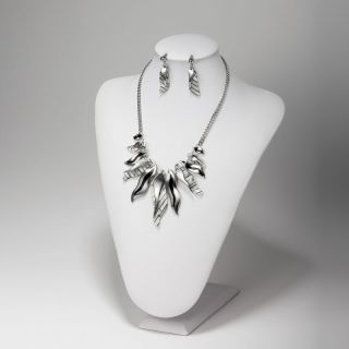 Fashion Silver Plated Leaf Design Mother of Pearl Necklace Earrings