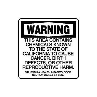WARNING THIS AREA CONTAINS CHEMICALS KNOWN TO THE STATE OF CALIFORNIA