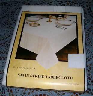 Snow White Satin Stripe Tablecloth 60x104 OB Home Decor