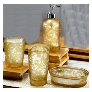 4 Pc Amber Glass Bath Set   Toothbrush Holder, Soap Dish