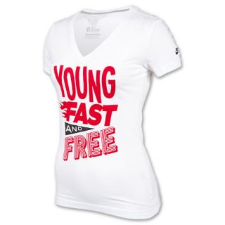 Womens Nike Young Fast Free V Neck White/Hyper Red
