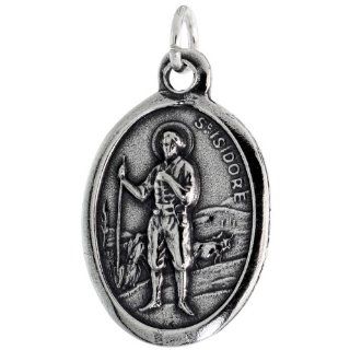 Sterling Silver Saint Isidore The Farmer Oval shaped Medal
