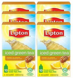  Lipton To Go Sticks, Iced Green Tea Mix, Honey & Lemon, 6 Boxes of 10