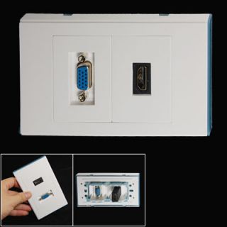 Hone Office Female HDMI VGA Outlet Wall Plate Panel Wht