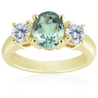 10 Cts Diamond & 4.67 Cts Green Amethyst Classic Three Stone Ring in