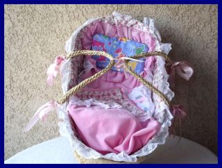 Carrying Moses Basket Floral Pink Fits A 19 Doll WOW