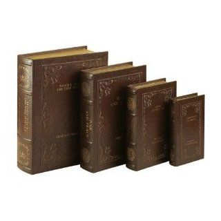 WL80510 Library Books Leather Faux Book Boxes Set/4 Large