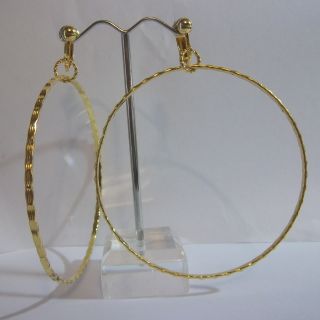 Clip on 3 Gold Tone Design Big Hoop Fashion Earrings J131 USA