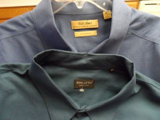 Lot of 2 Gold Label Riscatta Mens Dress Shirts Sz 4X Long Sleeves Blue