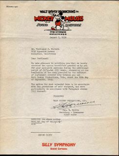  Extended Disney Contract on WDP Stationery to Ferdinand Horvath