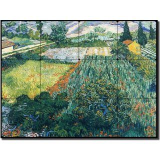 Field with Poppies by Vincent van Gogh   Floral Flowers Tumbled Marble