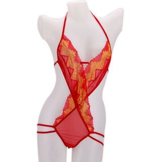 Women Sexy Lace Conjoined Underwear Bikini Red Babydoll Chemise