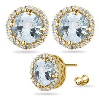35 Ct Diamond & 1.78 Ct Sky Blue Topaz Earrings in 14K Yellow Gold