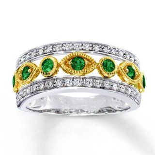 Jared Natural Emerald Ring 1/6 ct tw Diamonds 10K Two Tone Gold
