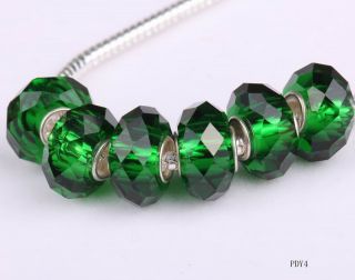 5X DEEP GREEN FACED Crystal MURANO Glass Beads Fit EUROPEAN Charm