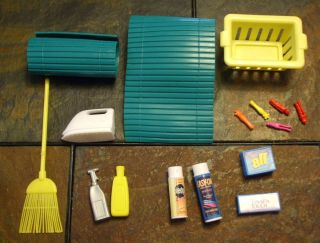 Barbie Doll House Access Cleaning Laundry Supplies Blinds Broom Basket