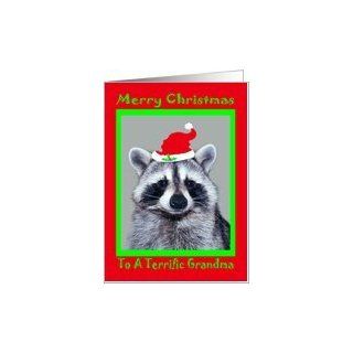 Christmas to Grandma, raccoon in Santa hat Card Office