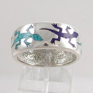 Southwestern Style Wide Lizard Band Ring in Sterling Silver with