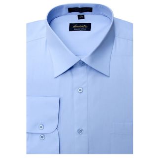 Mens Dress Shirt Plain Light Blue Modern Fit Wrinkle Free Cotton Blend