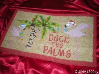  Tropical Christmas Pink Flamingo Palm Coir Door Mat Rug