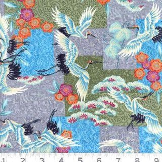 45 Wide Serenity II Moss Cranes & Cherry Blossom Fabric