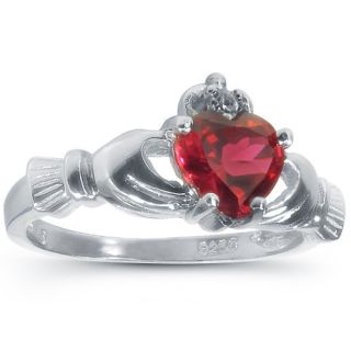 Silver Ring Claddagh w/ Ruby CZ Jewelry