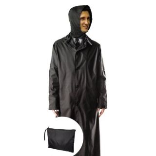 Mens 100% Nylon Long Raincoat   Zip in Hood   With Travel