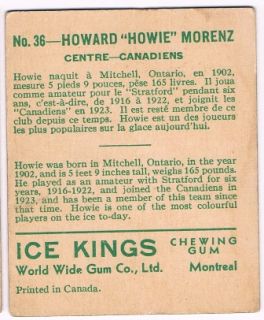 1933 34 V357 Ice Kings 36 Howie Morenz VG