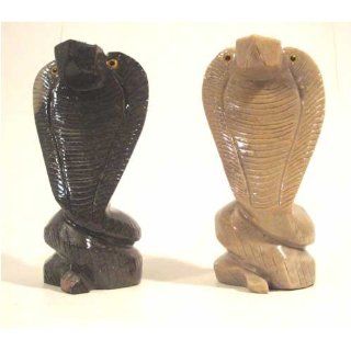 2 Piece Set Soapstone Cobra Snake Figurine 6.0h Cobra
