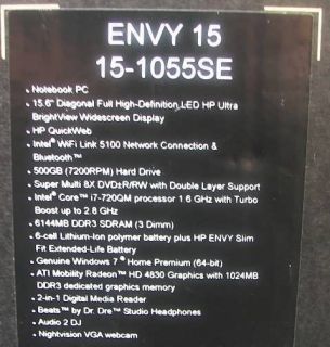 NEW HP ENVY 15 BEATS Ltd.Ed. 15 UltraBook, Intel i7, 500GB, 6GB + DJ