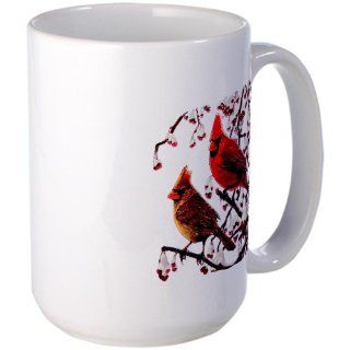 Large Mug Coffee Drink Cup Christmas Cardinals Snowy Red