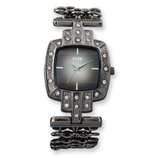 1928 Boutique 1928 Black plated Woven Link Chain Band Black Dial Watch