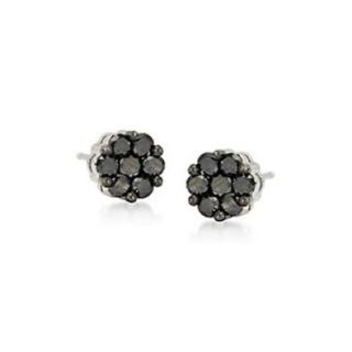 CT Black Diamond Cluster Earrings 14K White Gold Jewelry 