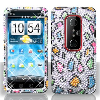 Rainbow Leopard Bling Hard Case Phone Cover HTC EVO 3D