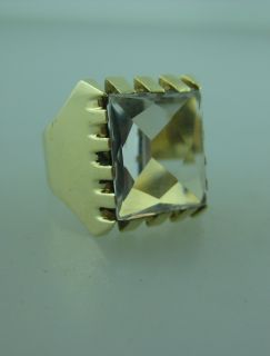 14k Yellow Gold Mens Large Clear Stone Ring Size 10