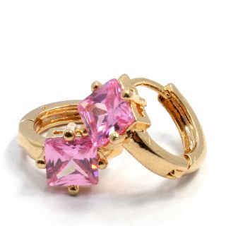 Gold 18K GF Earrings Hoop Huggie Pink Austrian Crystal 10mm Lady Teens