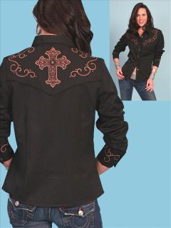 PL 739 Scully Western Cowgirl Shirt XXL Studded Cross Black
