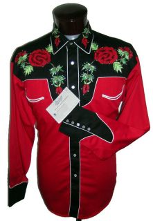 6805BI Rose Rhinestone Rockmount Embroidered Western Cowboy Shirt L