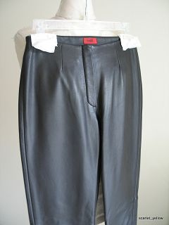 Hugo Hugo Boss Black Lambskin Leather Straight Leg Slack Dress Pant Sz