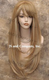 Human Hair Blend Wig Long Straight Blonde Mix Heat Safe Bangs Hair Wil