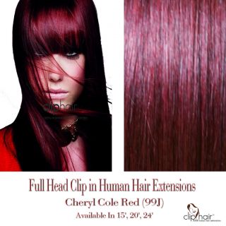 20 Clip in Human Hair Extensions 99J Burgundy Deep Vine Red