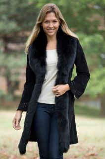 Womens Felicity Suede Coat with Fox Fur Trim Clothing