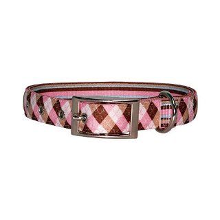 Yellow Dog Design Uptown Collar, Large, Pink/Brown Argyle