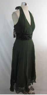 New Donna Ricco Hunter Green Beaded Silk Satin Long Halter Dress 6 $