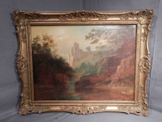   Romantic Oil on Panel Painting Castle Woods after Richard Wilson