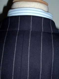 Huntsman England Navy Blue Chalk Stripe Wool Sportcoat Jacket 40 42