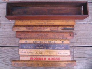 Lot of 8 Vintage Antique Primitive Advertising Wood Rulers with Wood