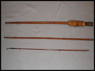 Vintage Bamboo Fishing Pole Cork Handle Three Sections 100 inches in