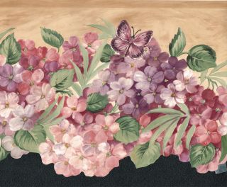 Die Cut Beautiful Purple Lavender Hydrangeas Butterflys Wallpaper