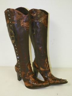 Womans Gianmarco Lorenzi Leather Snake Skin Knee High Boots Fabulous